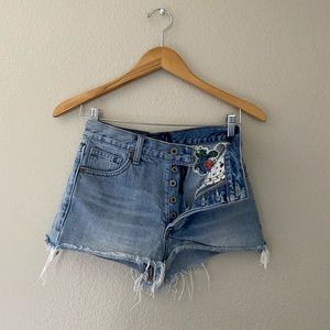 Lucky Denim High Rise Embroidered Shorts